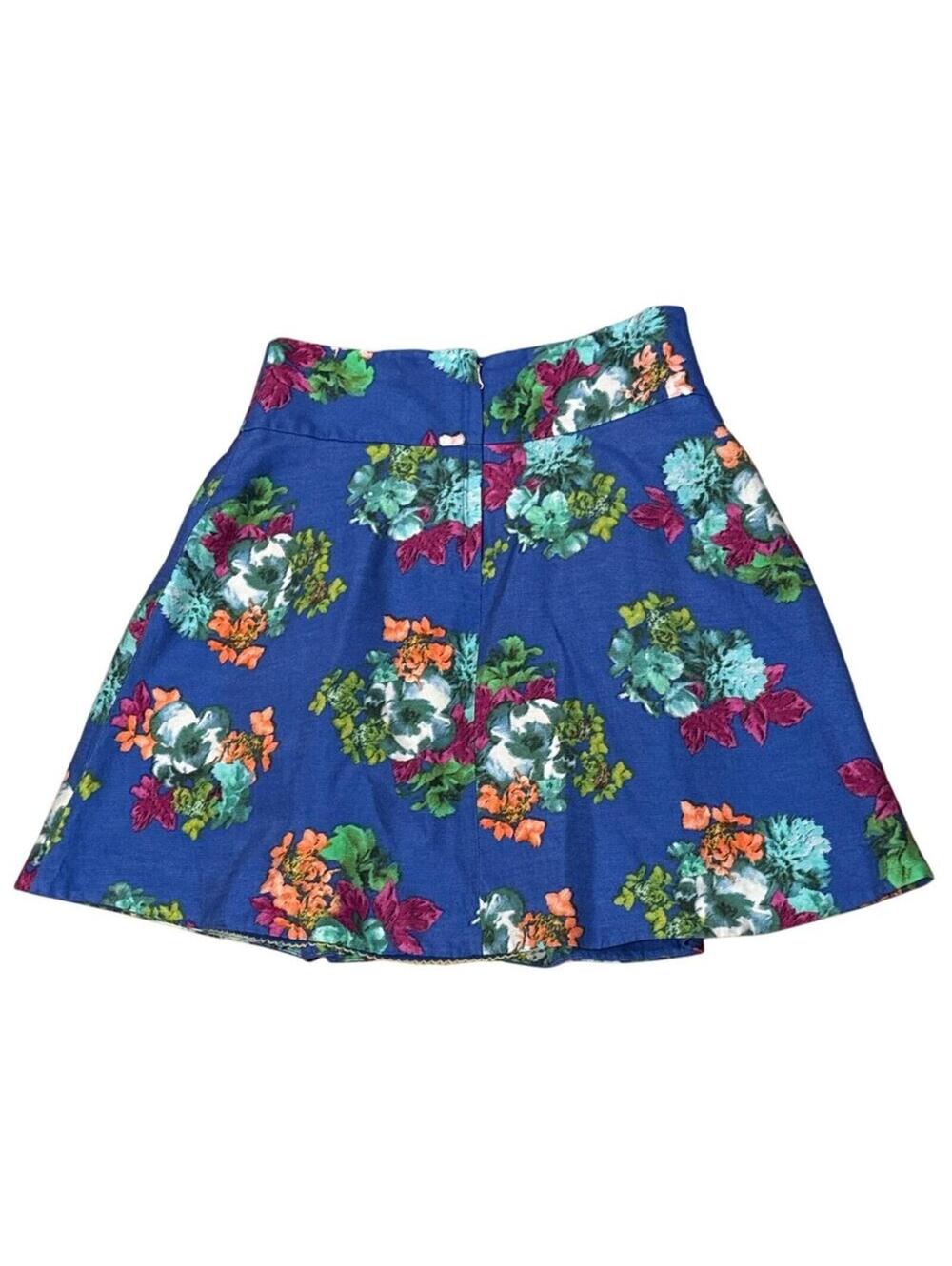 Anthropologie Maeve Silk Mini Skirt Garden Days 4 Blue floral fairy summer party - Picture 5 of 8